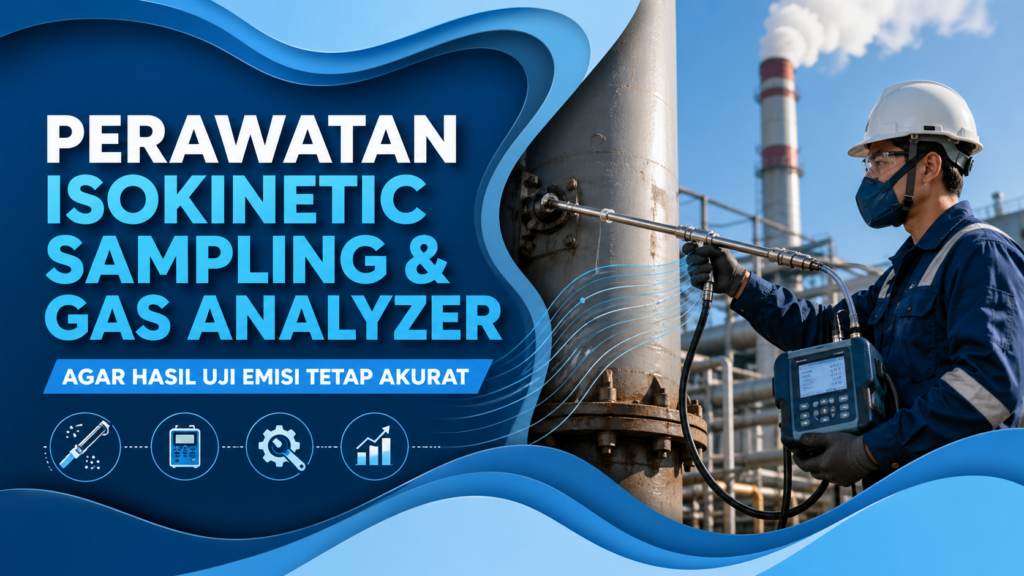 Perawatan Isokinetic Sampling & Gas Analyzer agar Hasil Uji Emisi Akurat 1 Teknisi industri memegang alat isokinetic sampling dan gas analyzer untuk pengujian emisi cerobong dengan konsep perawatan alat uji lingkungan