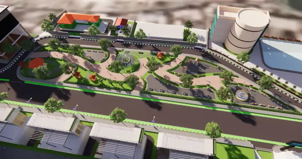 Mendesain Kota yang Layak Huni: Bagaimana Rendering Desain Perkotaan Berkontribusi pada Kualitas Hidup 1 Visualisasi daerah open space di sekitar permukiman kawasan Gala Tirta Apsara, hasil rancangan yang digagas tim mahasiswa ITS. Foto: ITS